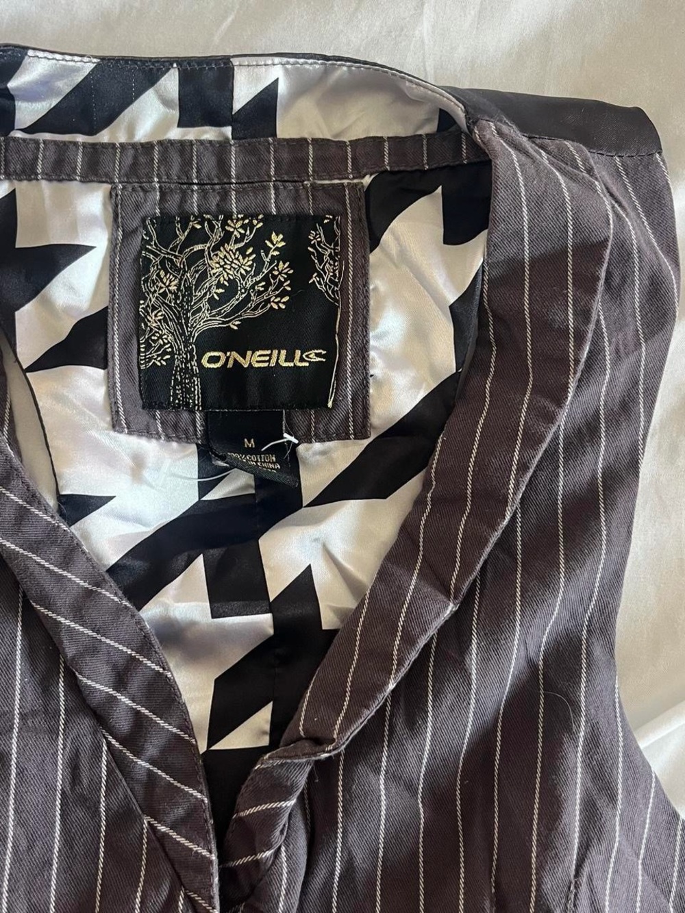 O'Neill Gray Pinstripe Vest with Black-and-White Lining